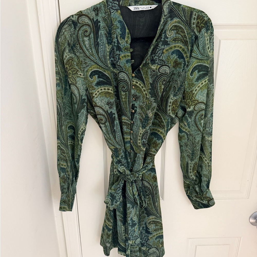 Zara Olive and Teal Paisley Dress